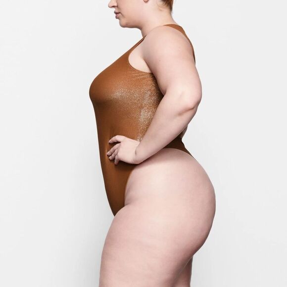 SKIMS Copper Shimmer Crew Neck Sleeveless Thong Bodysuit Sz 4X NWT - Picture 2 of 12